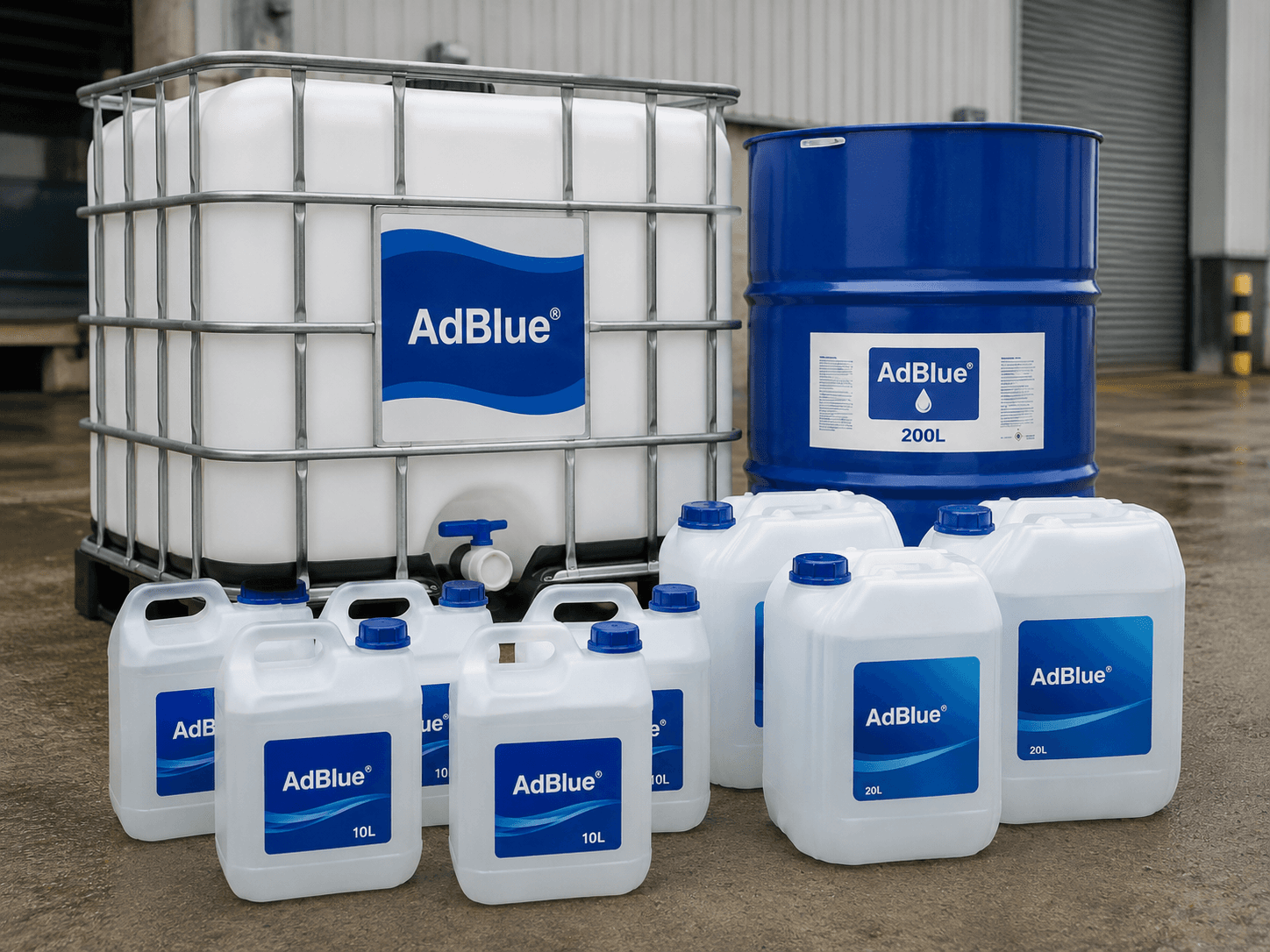 AdBlue IBCs and pallets in a depot
